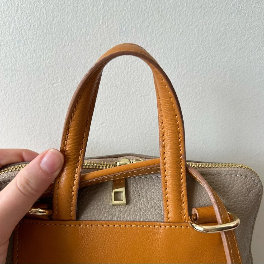 Divina Firenze Pebbled Leather Mini Backpack Purse Grey Camel Brown
